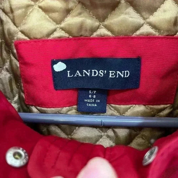 Lands End red puffer winter jacket with pockets & adjustable waist line size S - Picture 9 of 14